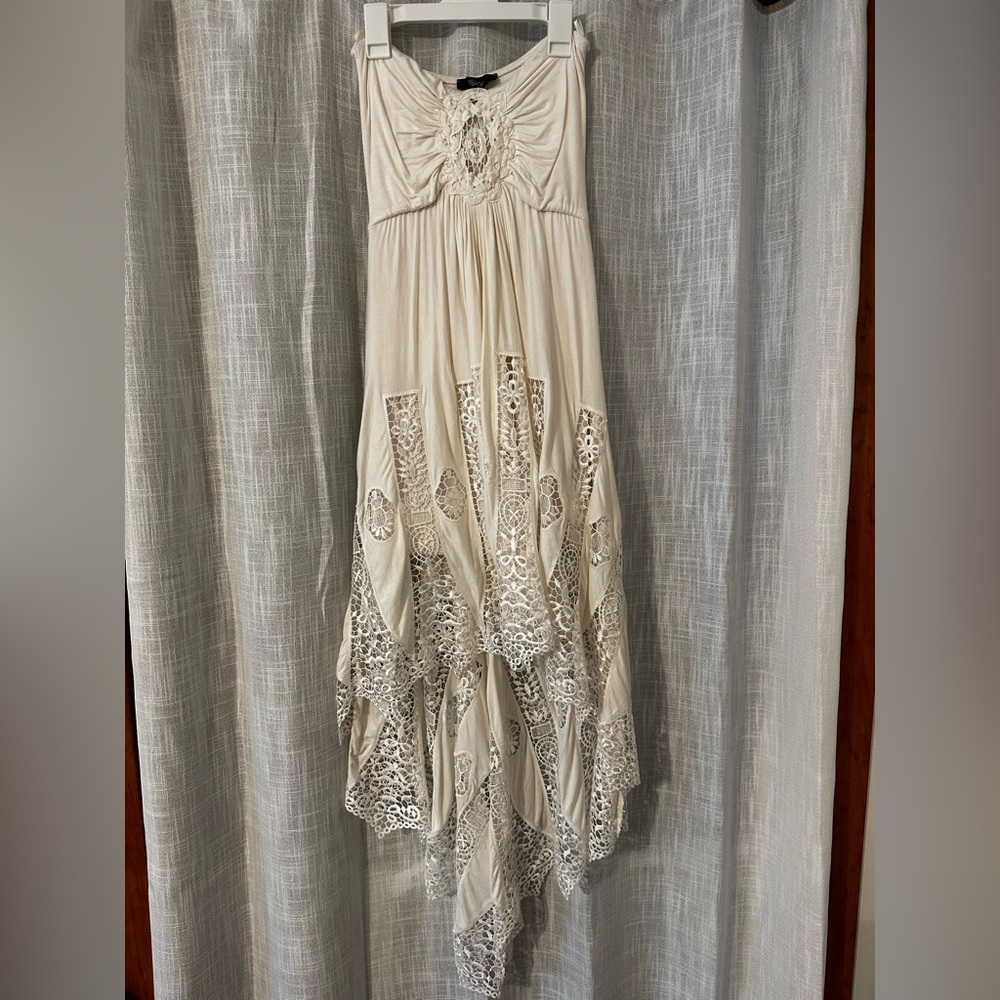 Hi low white summer strapless lace SKY dress